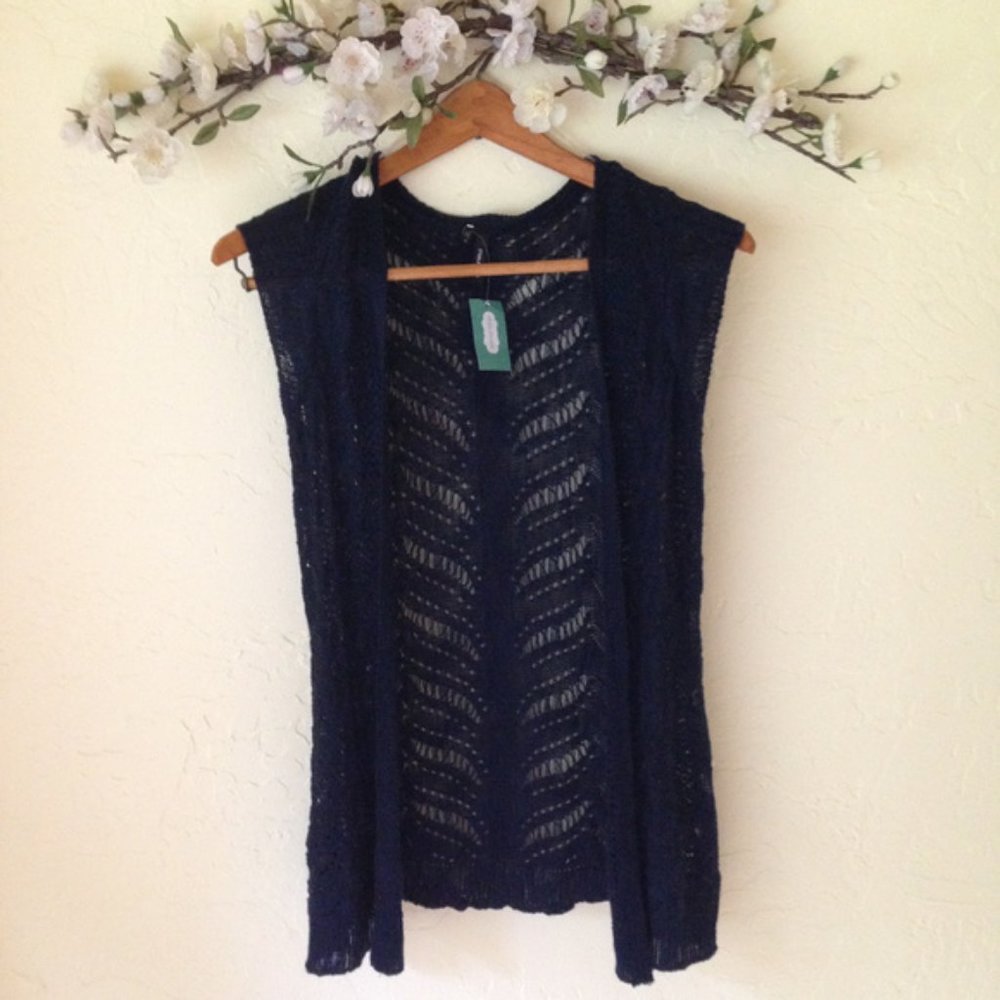 Maurices Navy Crochet Open Front Cardigan